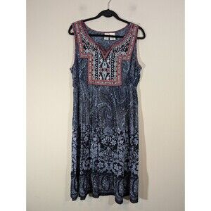 Bila Women Sleeveless Beaded Indian Rayon Midi Dress Sz XL Artsy Festival Boho